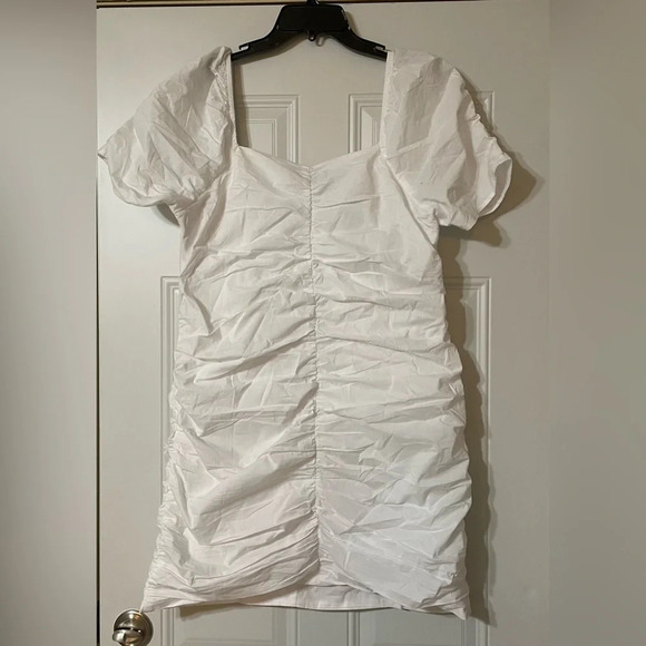 Sanctuary Split Square Neck Short Puff Sleeve Shirred Poplin Mini Dress size 12 - Picture 6 of 7